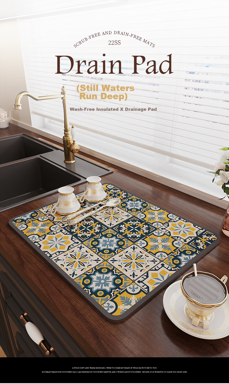 Qiqijia Kitchen Countertop Draining Mat, Table Mat, Cup And Dish Drying Pad, Tea Table Absorbent Cup Mat, Washable Heat Insulation Mat 2