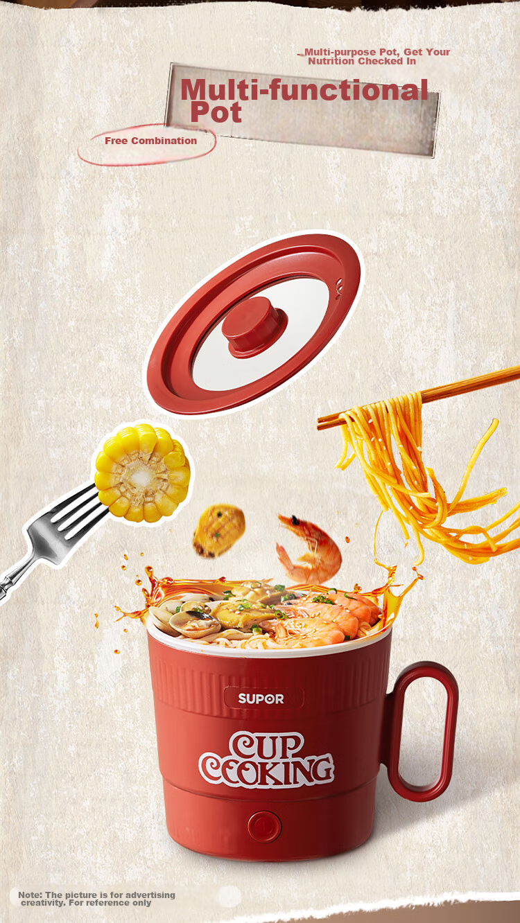 SUPOR Electric Cooking Pot Small Electric Hot Pot Single Student Dormitory Mini Cooker Non-Coated Stainless Steel Noodle and Instant Noodle Pot Electric Steamer H16YK493A 13