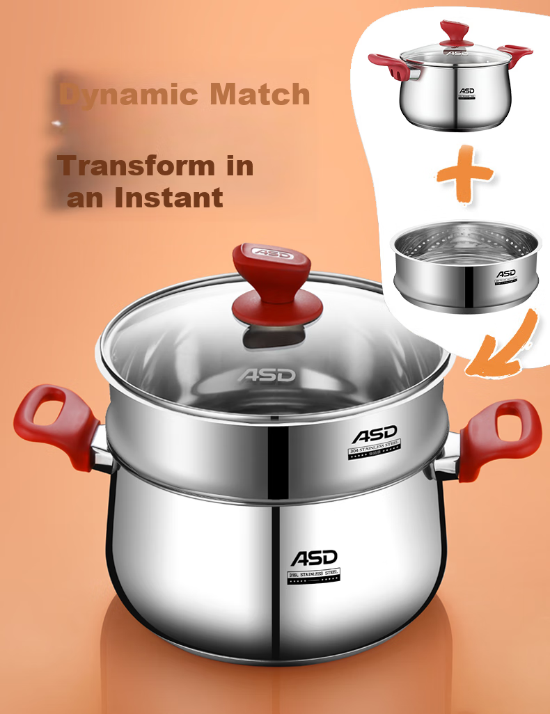 ASD Steamer Pot, Soup Pot, 304 Stainless Steel Steaming Basket, Steaming Tray, Steamer 24CM ZS24Z3WG 1