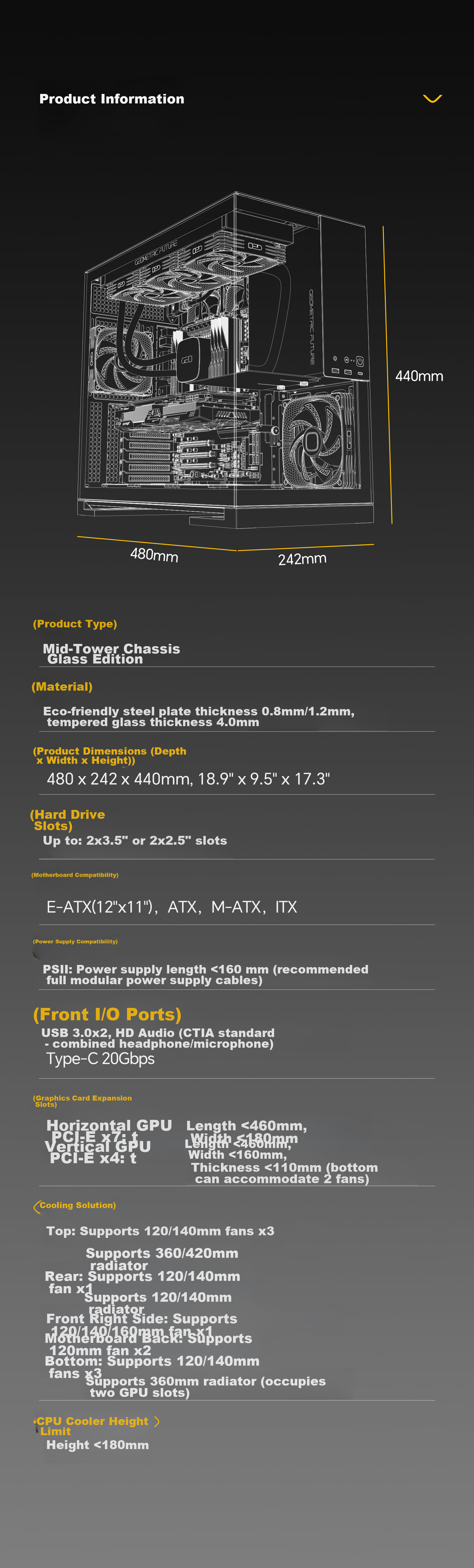 GeometricFuture Model5 Wukong Computer Case, Pure White (Supports EATX Motherboard, 50 Series Graphics Card, 420/360 Radiator, Panoramic Case, Type-C Interface) 22