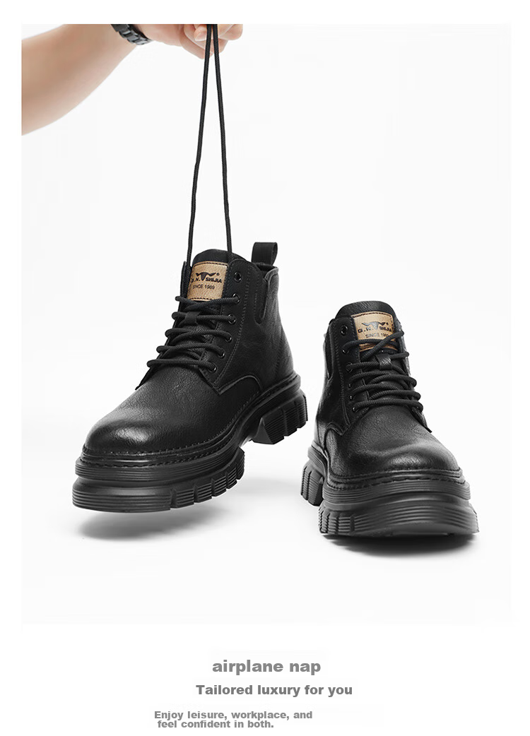 Bull Family Men's Autumn Winter British Style Martin Boots High-top Retro Versatile Work Boots Thick-soled Durable Shoes for Men 16
