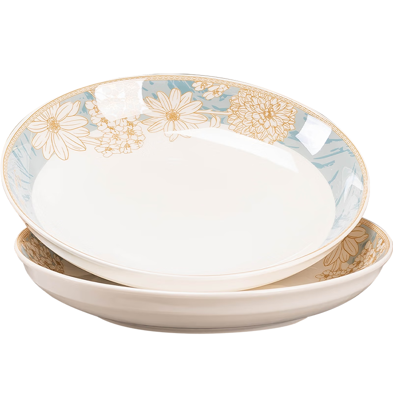 Haoya Jingdezhen Ceramic Plates, Deep Dishes for Serving Food, Microwave And Dishwasher Safe, Timeless Walk Design, 8 Inches, Set of 2