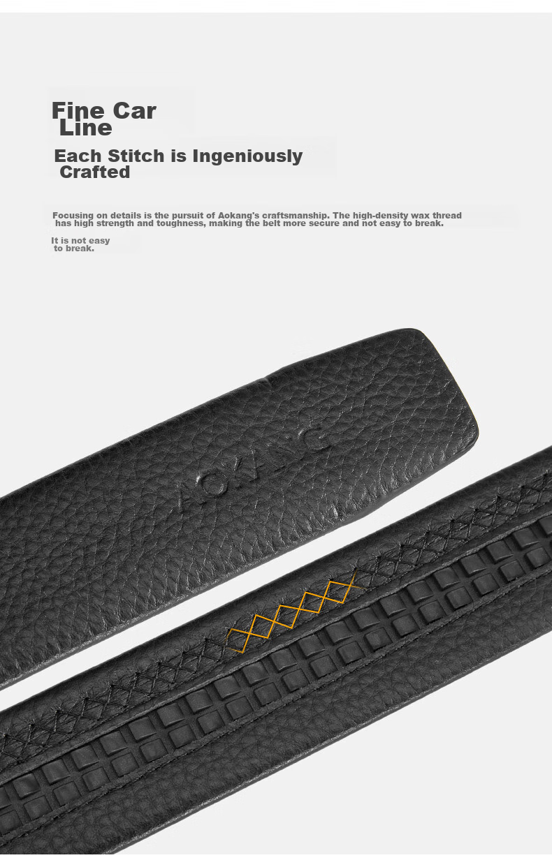 Aokang Belt without Buckle, Men's Top-Grain Leather Belt Strip, Automatic Buckle Waistband, No Buckle Head Belt, Birthday Gift 9