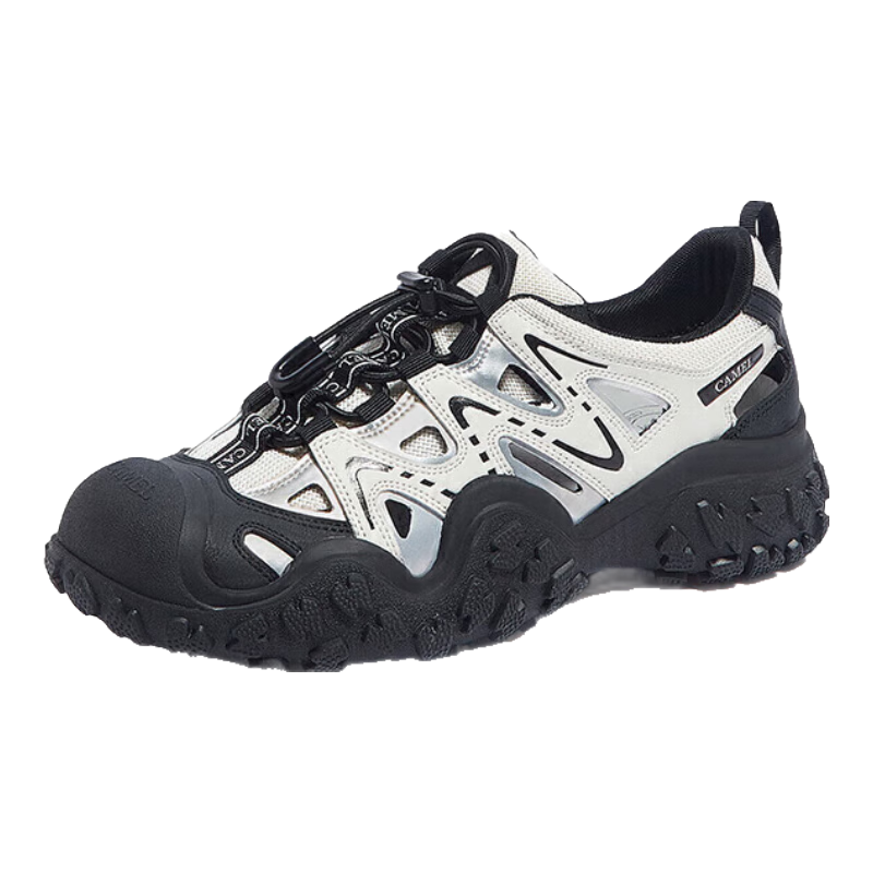 CAMEL Ugly-Cute Hiking Shoes for Women, Fashionable Color-Block Outdoor Casual Shoes L24M076602 Beige/silver/black 36