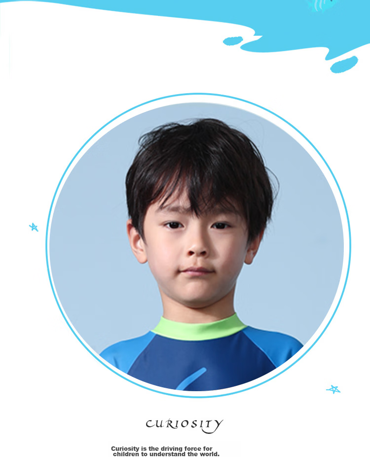 Li-Ning Children's Swimsuit, Boys' One-Piece Surfing Suit, Professional Sun Protection, Comfortable, Quick-Drying, Hot Spring Swimwear 902, Blue, Size 150 2