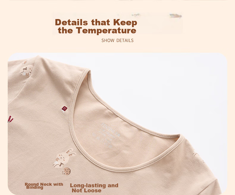 Fenteng Women's Thermal Underwear Pure Cotton 2025 New Style [Light Warm Underwear] Round Neck Small Floral Autumn Top and Bottom Set 10