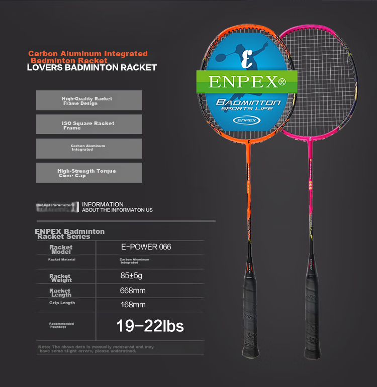 ENPEX Badminton Racket Set, Fashionable Couple's Pair Rackets, Carbon Composite Racket, 2-Piece Set E-POWER066 with Grip Tape 2