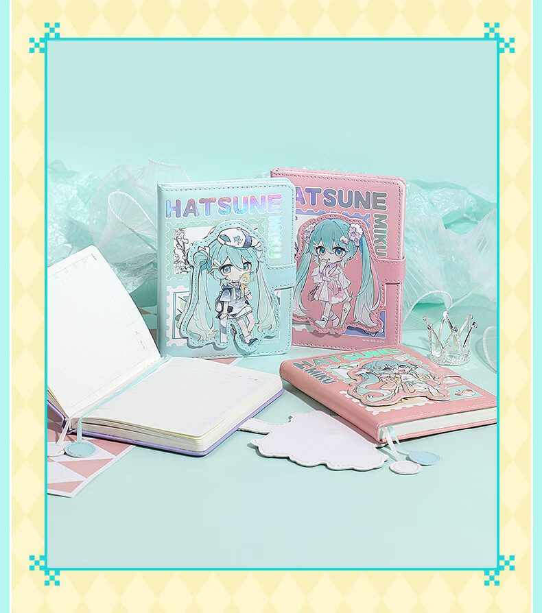 GuangBo Hatsune Miku Official Merchandise Anime Planner, High-Quality Magnetic Cover Diary with 96 Pages/105*140mm CY997027-D Gift 14