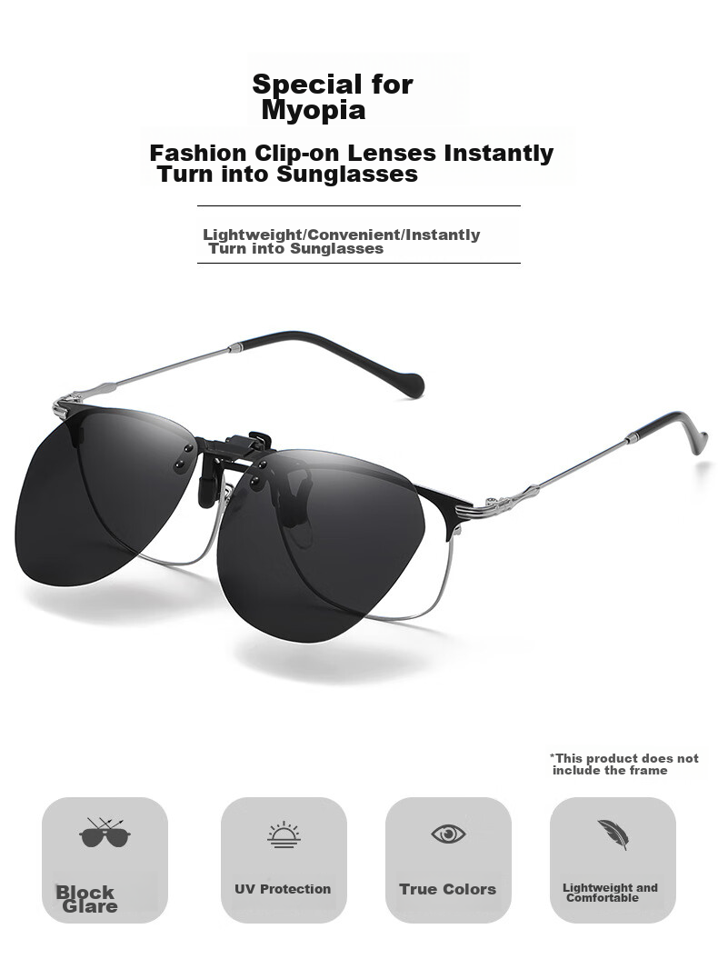 Angelamiao Sunglasses Clip for Men, Ultra-Light Driving UV Protection Polarized Clip-On Sunglasses for Women, Can Be Used with Prescription Glasses 2
