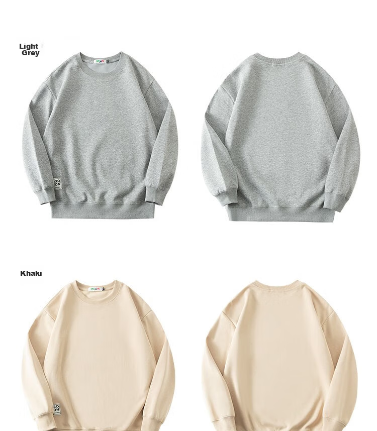 LIMENG Japanese Style Loose Fit Men's Sweatshirt Spring Autumn Crew Neck Pullover Long Sleeve Trendy Jacket Light Gray M 7