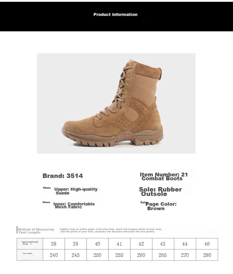 3514 New Brown Combat Boots for Men, High-Top Tactical Boots with Side Zipper, Military Enthusiast Outdoor Desert Boots, Brown, Size 42 9