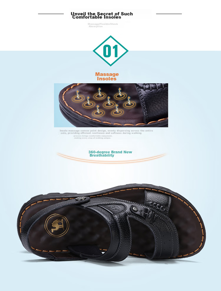 CAMEL Brand Men's Casual Slippers, Genuine Leather Sandals, Cowhide Breathable Wear-Resistant Beach Shoes, W822287612, Brown, Size 40 4