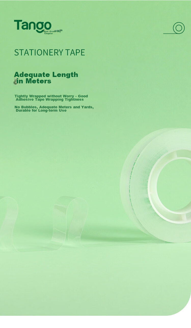 TANGO Transparent Tape, Stationery Tape, 18mm*16.45m*8 Rolls, BOPP Material, Easy to Tear High Adhesive, Office And Study Supplies, Small Tape, 18y 6