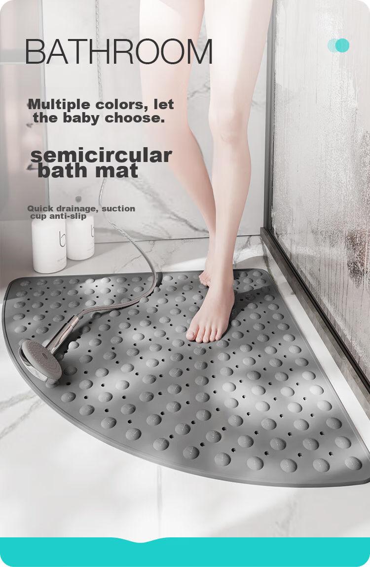 Dajiang PVC Bathroom Non-Slip Mat, Shower Room Toilet Bathing Anti-Fall Fan-Shaped Floor Mat for Elderly, 70x70cm 1