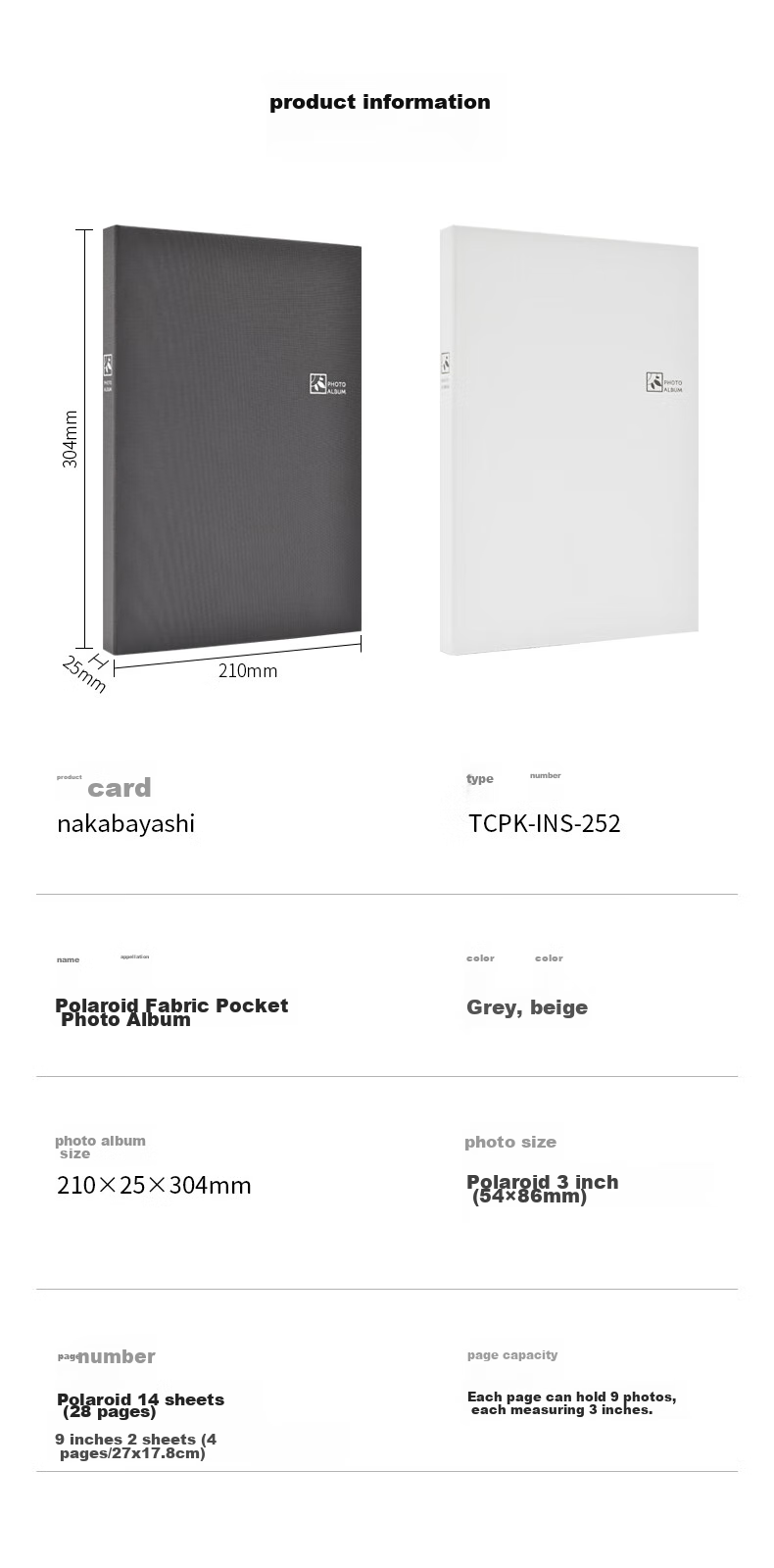 Nakabayashi, 3-Inch Fabric Insert Photo Album, White (86x54mm), [Instant Camera] 2
