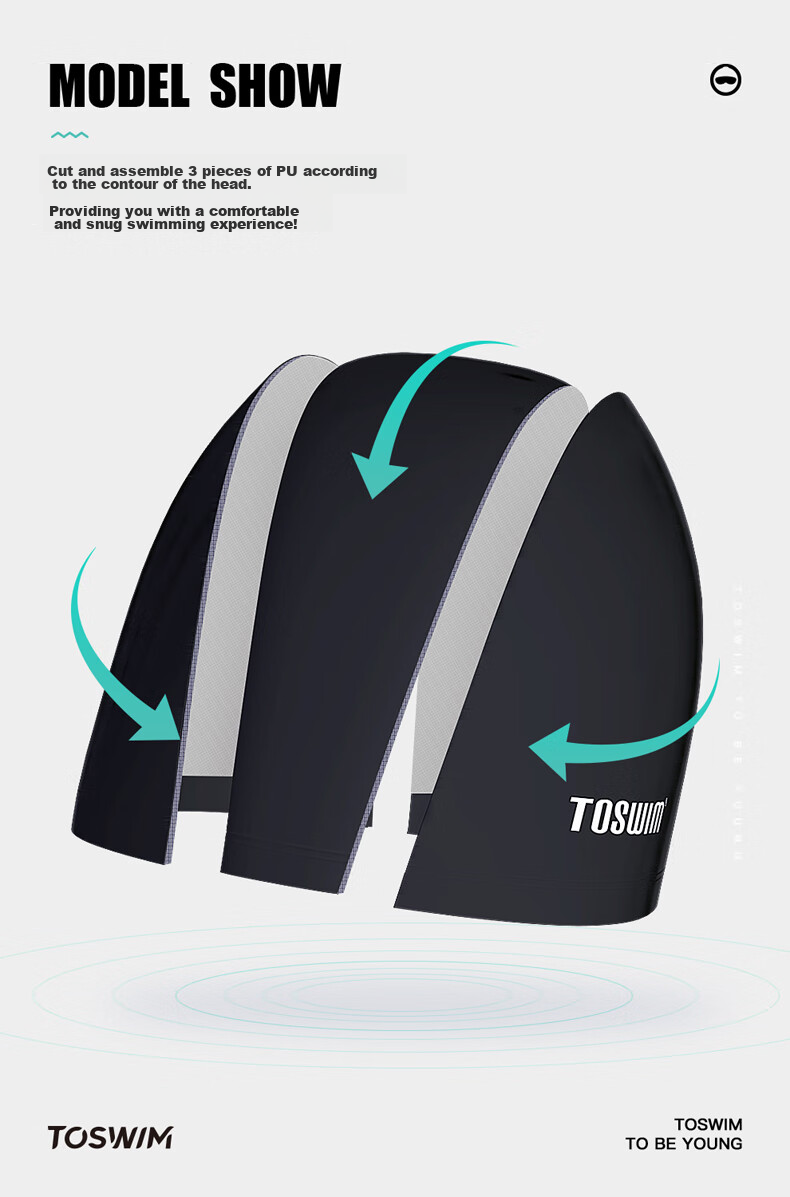 TOSWIM Swimming Cap, Unisex Adult PU Swim Cap, Long Hair Waterproof Ear Protection Non-Constricting Headband, Jellyfish White 7