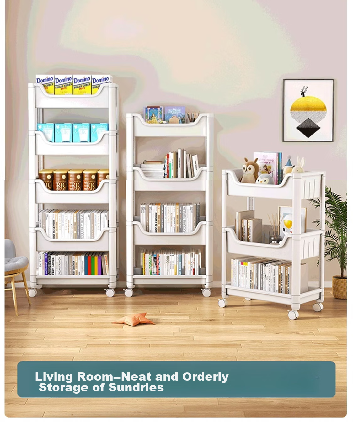 Shunyou Movable Cart Storage Rack, Floor-Standing, Multi-Functional for Snacks, Kitchen Vegetables, Books, Four-Tier SY-144 12