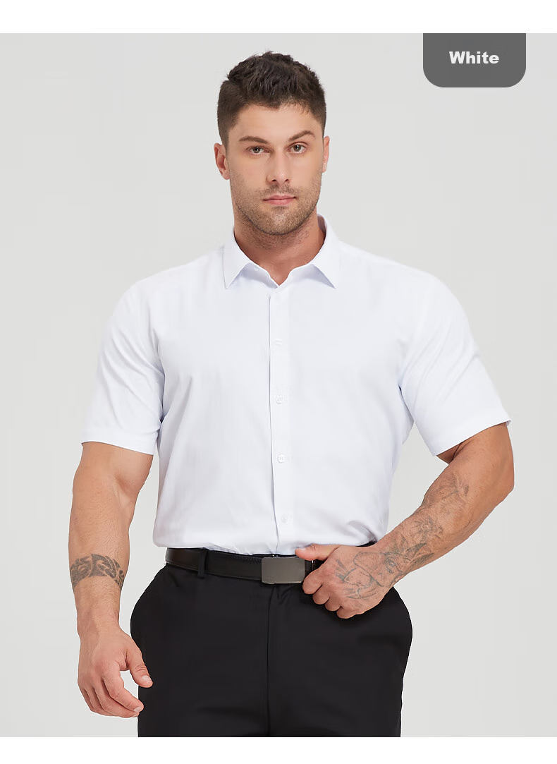 Dibinze Large Size Short-Sleeve Shirt for Men, Summer Solid Color Plus Size Loose Fit Formal Business Casual Work Uniform White Dress Shirt 10