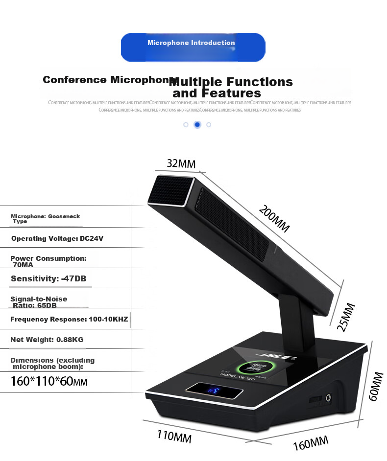 SHILE YE-12 Professional Wired Handheld Microphone, Engineering Conference Microphone, Large Meeting Room Desktop Gooseneck Square Pole Microphone, One-To System 11