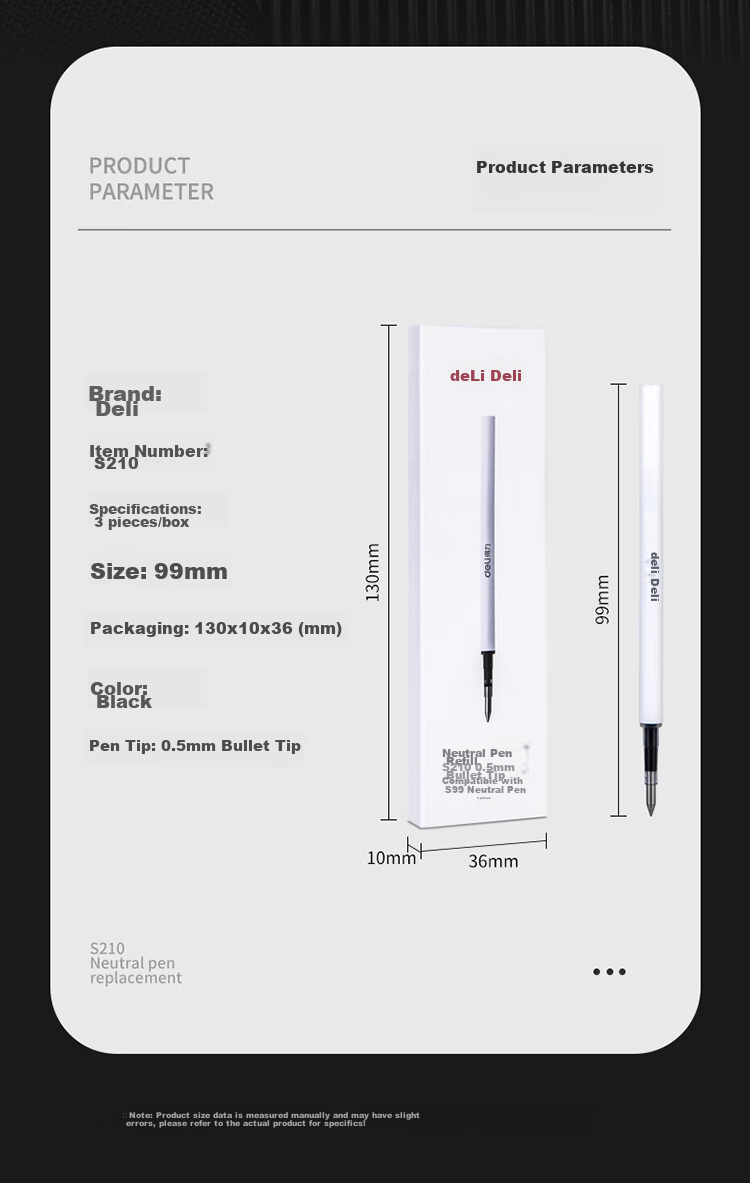 Deli [Best-Selling Product], Rotating Neutral Pen Refill, S99 Signature Pen Dedicated Refill, 0.5mm Black, 3 Pieces/box, S210 8