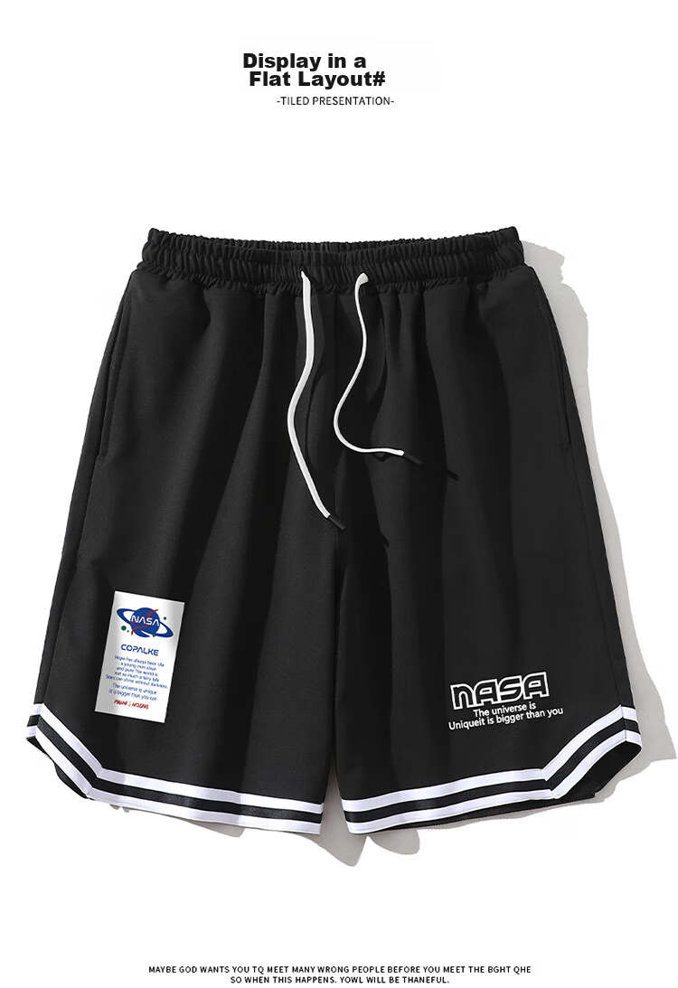 NASA GISS Men's Sports Shorts, Summer Lightweight Casual Basketball Shorts, Youth Student Leisure Knee-Length Shorts, Black, Size S 8