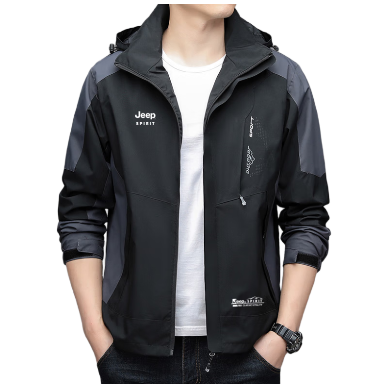JEEP SPIRIT Men's Spring Jacket, Windproof Coat for Men And Women, Black, Size 4XL