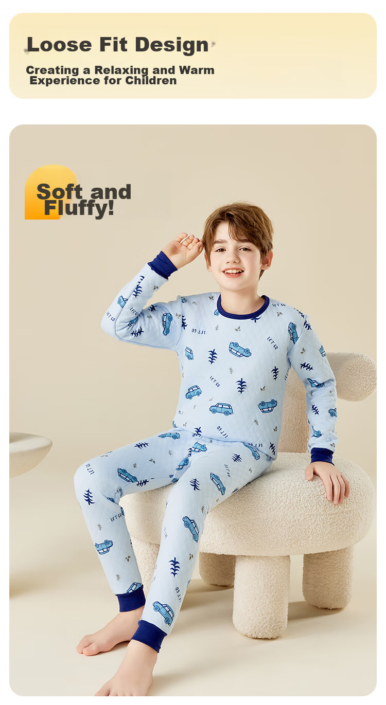 LangSha [School Uniform Essential + 7A Antibacterial] Children's Thermal Underwear Autumn Winter Boys' Thermal Top And Pants Baby Pajama Set 10