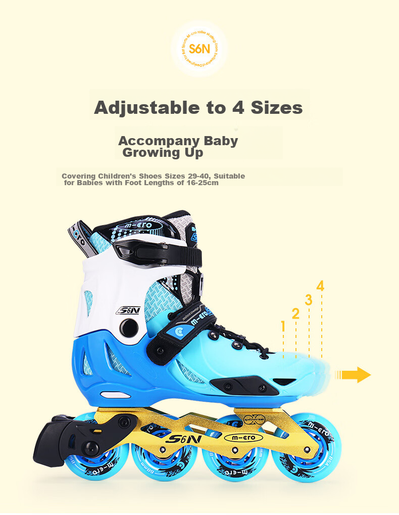 Micro Maiguo Roller Skates for Children, Boys And Girls, Hard Shell Flat Wheels, Micro Straight-Arrangement Inline Skates, S6N Pink Set, Size S 12