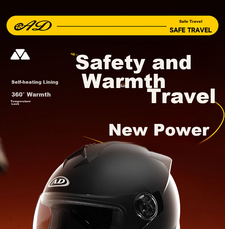 AD New National Standard 3C Certified Electric Vehicle Helmet for Men And Women, All-Season Battery-Powered Scooter Safety Helmet, Men's Winter Anti-Fog Warm Neck Gaiter Full-Face Helmet, Class A Motorcycle Helmet, 176 Matte Black 1