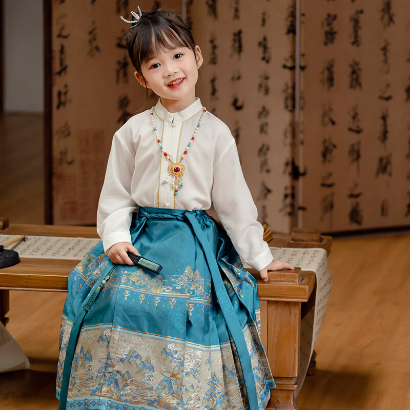 Menghu Jiangshan Hanfu Girls' Chinese Style Performance Costume Children's Spring And Autumn Style Boys' Ming Dynasty Horse-Face Skirt Blue Skirt Size 110