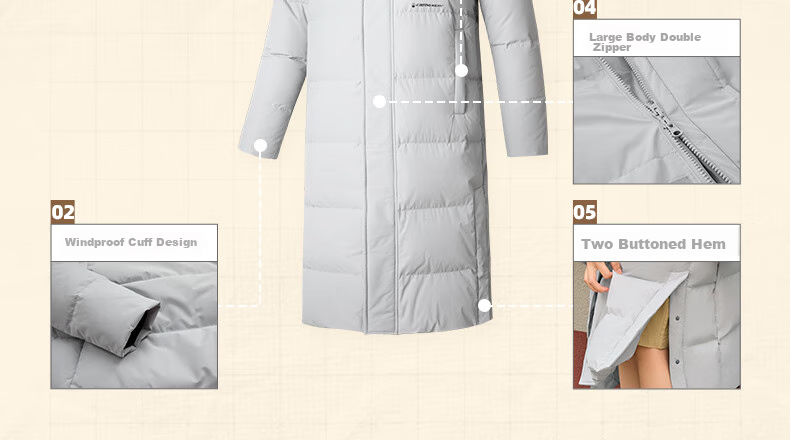 361° Long Down Jacket Unisex Winter New Three-Proof Warm Hooded Sports Casual Coat 632544301-2 18