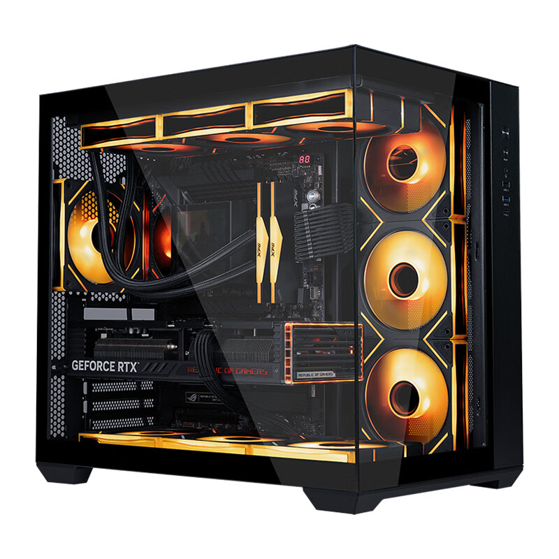 SAMA Q98 Black Gaming Computer Tower Case, Seaside View Chassis, Double-Sided Glass, Supports ATX Back-Mounted Motherboard, Dual 360mm Water Cooling Positions, 10 Fan Positions, Standard Configuration Includes Type-C