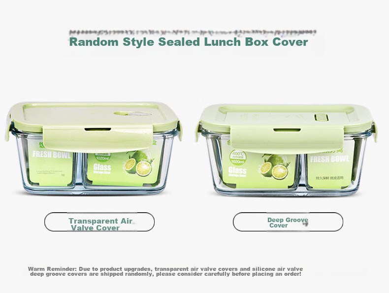 Chuangde Heat-Resistant Glass Food Storage Container, Microwave-Safe Lunch Box, Refrigerator Organizer Bento Bowl Meal Container, Heightened 3-Compartment 1020ml 2