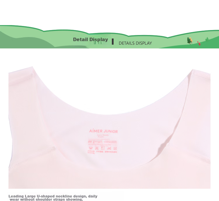 AIMER JUNIOR Girls' Developmental Underwear Stage One Mid-Length Vest Bra, Versatile Seamless 2-Piece Set White + Pink, Size 150 15