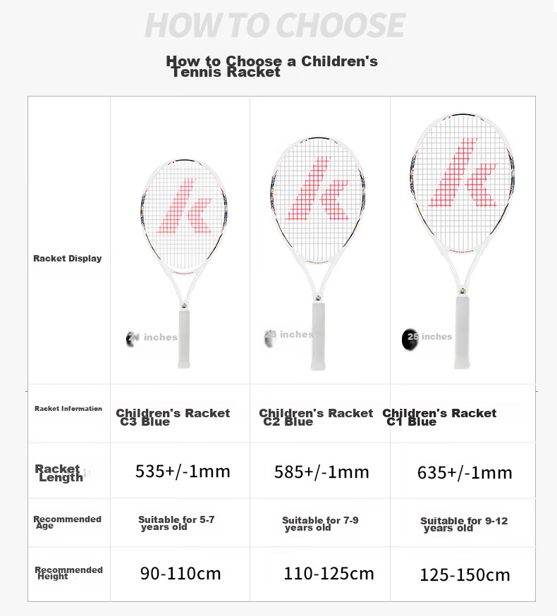 KAWASAKI Children's Tennis Racket, Youth Beginner Carbon Fiber Tennis Racket, Single Racket C3 (Pre-Strung), Blue, for Ages 5-7, 21 Inches 4