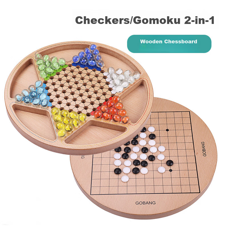 Shenglv Five-In Glass Bead Wooden Checkers, Children's Board Game, Parent-Child Interactive Game