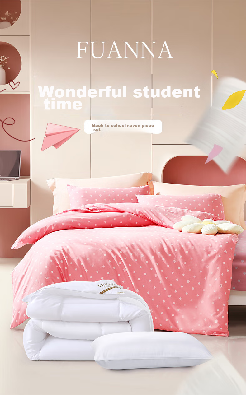FUANNA Student Bedding Set Dormitory Seven-Piece Set (Four-Piece Set + Duvet + Pillow Core + Mattress Pad) for 0.9-Meter Bed 1