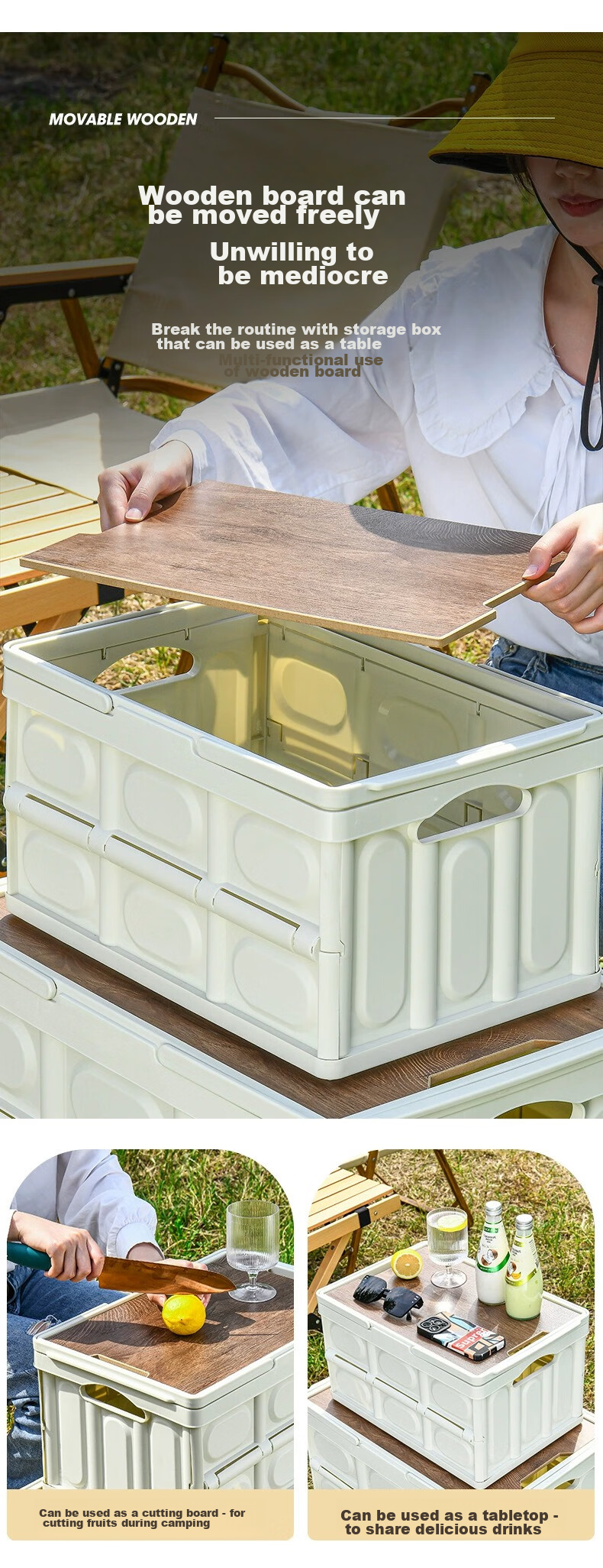 Huashi Car Storage Box, Trunk Organizer, Outdoor Camping Folding Box, Portable Wooden Lid Car-Mounted Handheld Versio 5