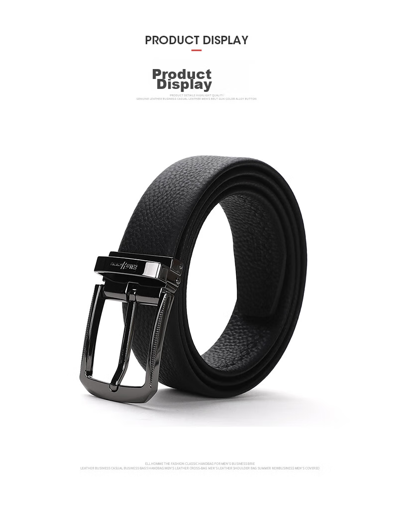 ELLE HOMME Men's Leather Belt, Fashionable Pin Buckle Waistband, Litchi Pattern Top-Grain Cowhide Casual Trouser Belt for Men, Birthday Gift for Me 7