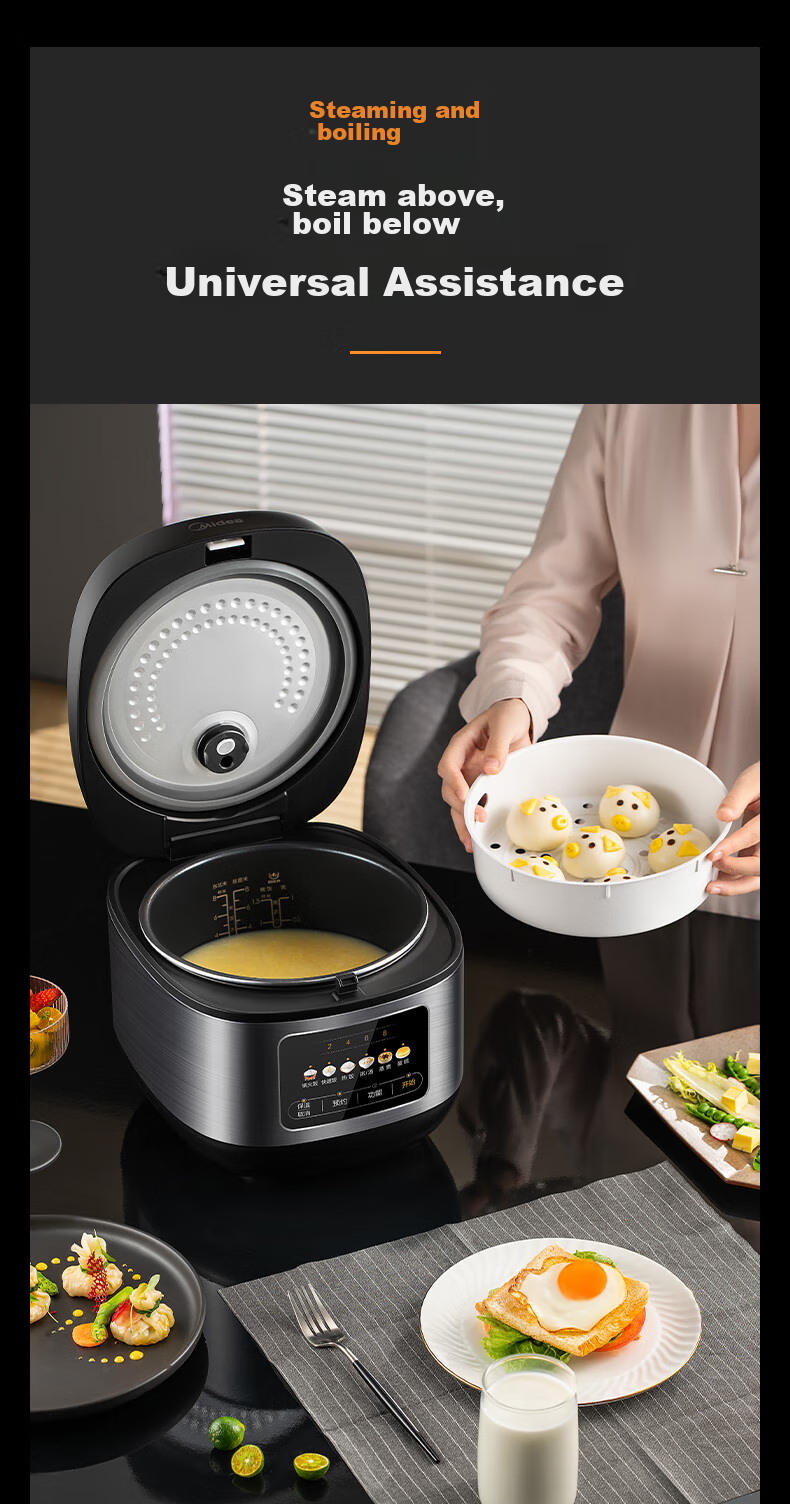 Midea Micro-Pressure Rice Cooker for 3-10 People, Large Capacity Household Electric Rice Cooker, Smart Reservation, Multi-Functional for Soup Cooking, Rice, Grains, Porridge, Versatile Pot, Metal Body 11
