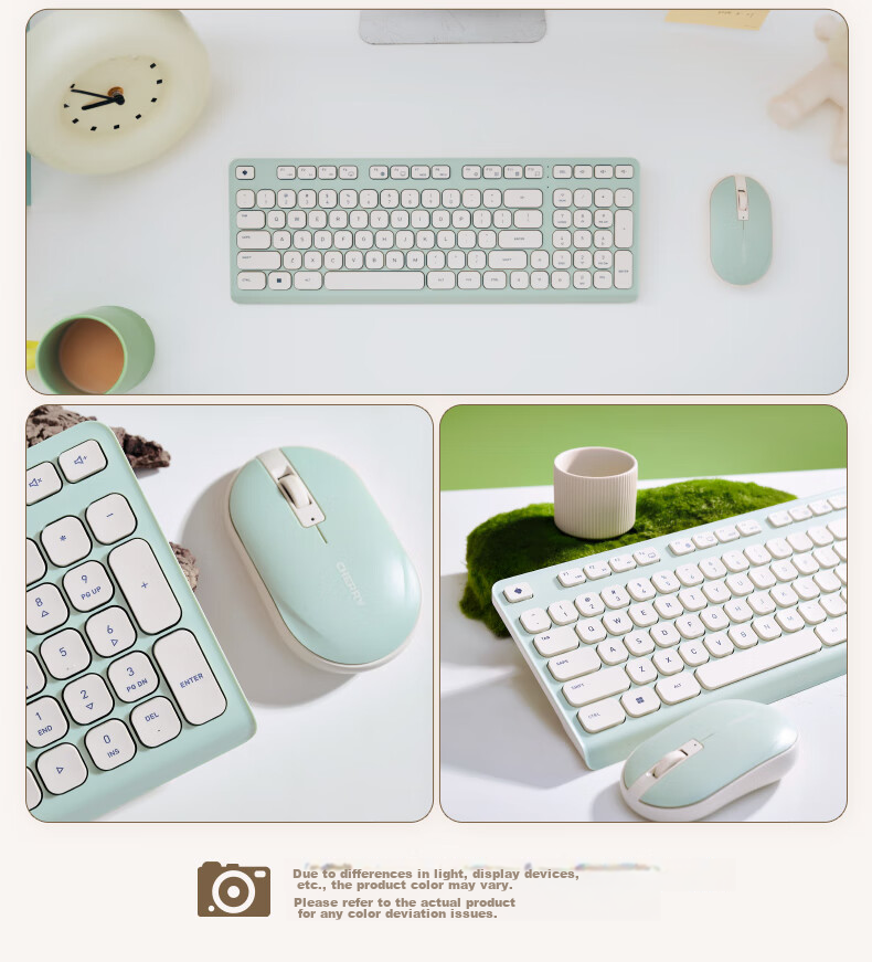 CHERRY DW2380 Wireless Keyboard And Mouse Combo Upgraded Version, 98-Key Quiet Membrane Keyboard, Mouse for Laptop, Cute Design for Girls, External, Wuyuan Gree 16