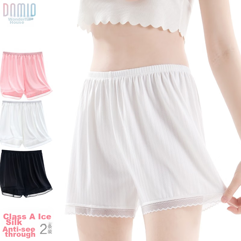 Duomiaowu Girls' Safety Shorts, Anti-Exposure, Summer Thin Ice Silk Children's Underwear, Breathable Baby Boxer Briefs, K00091 White Pink, 110cm (Suitable for 105-110cm)