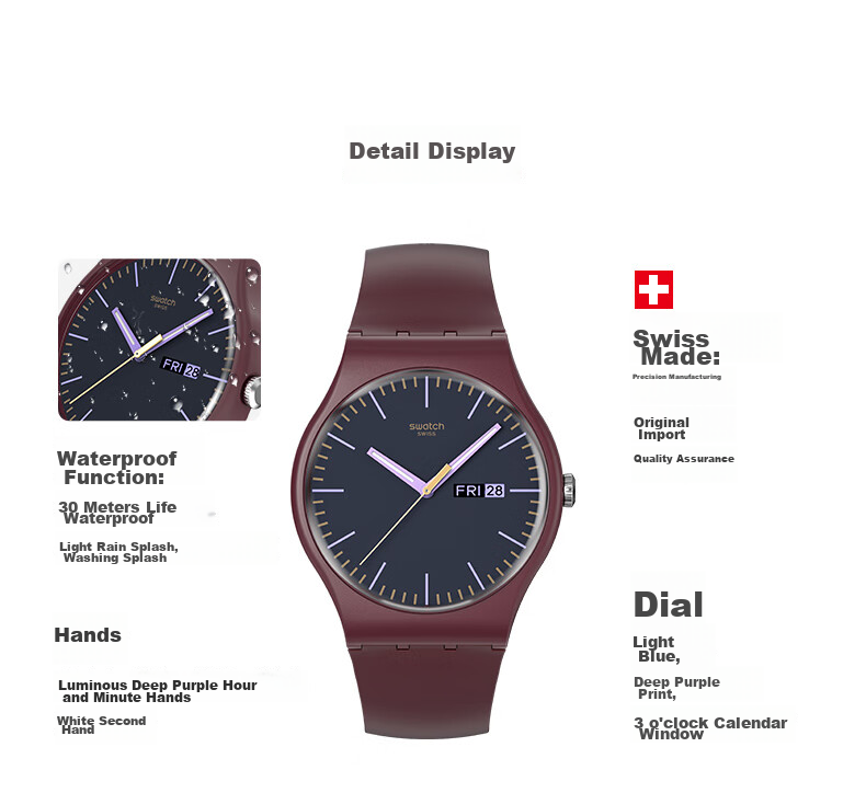 Swatch Swiss Watch, Casual Trendy Quartz Watch for Middle And High School Exams, Gift for Girlfriend, Holiday Present, Ice Blueberry 5