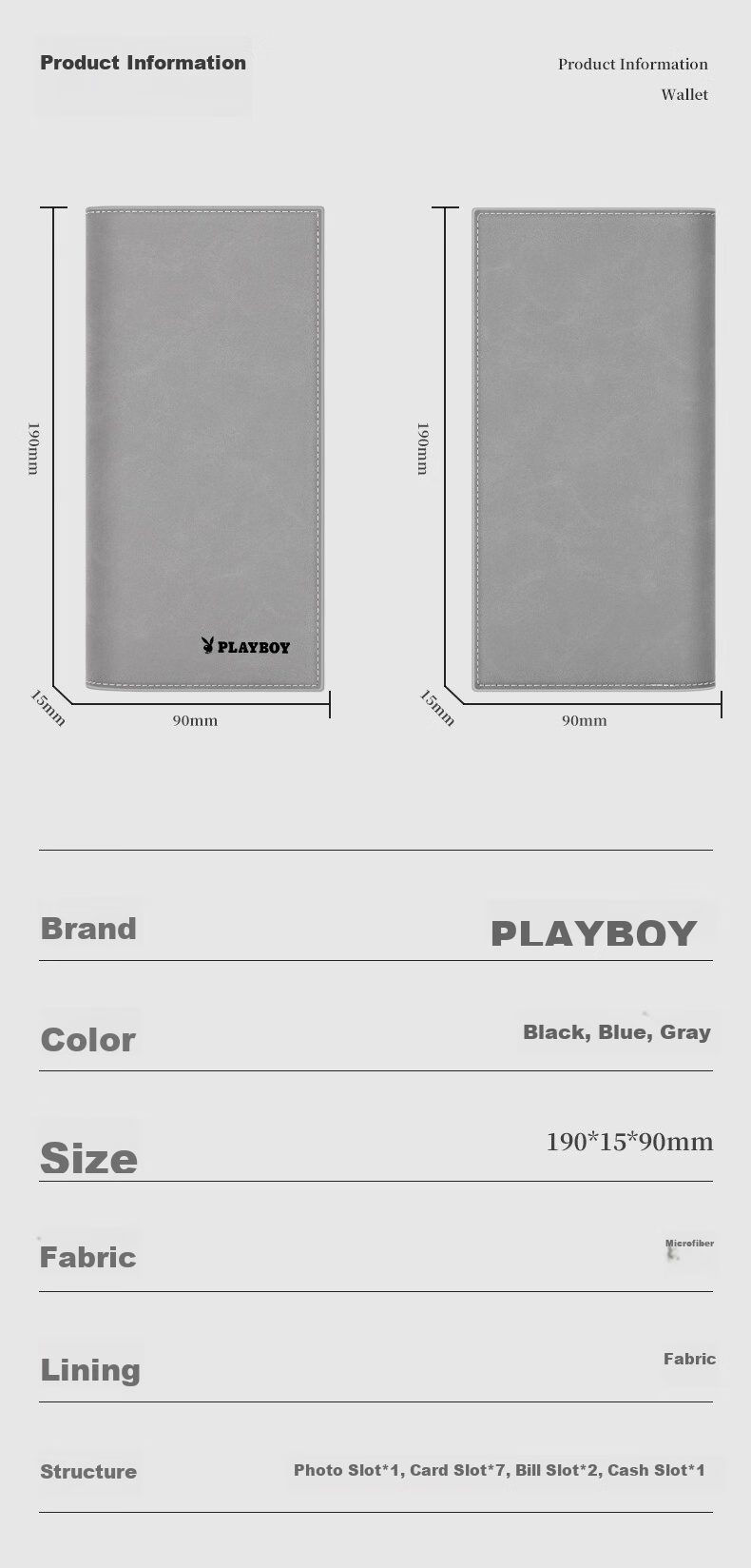 PLAYBOY Wallet, Men's Long Multi-card Slots, Fashionable ID And Document Holder, College Student Thin Multifunctional Purse, Birthday Gift 13