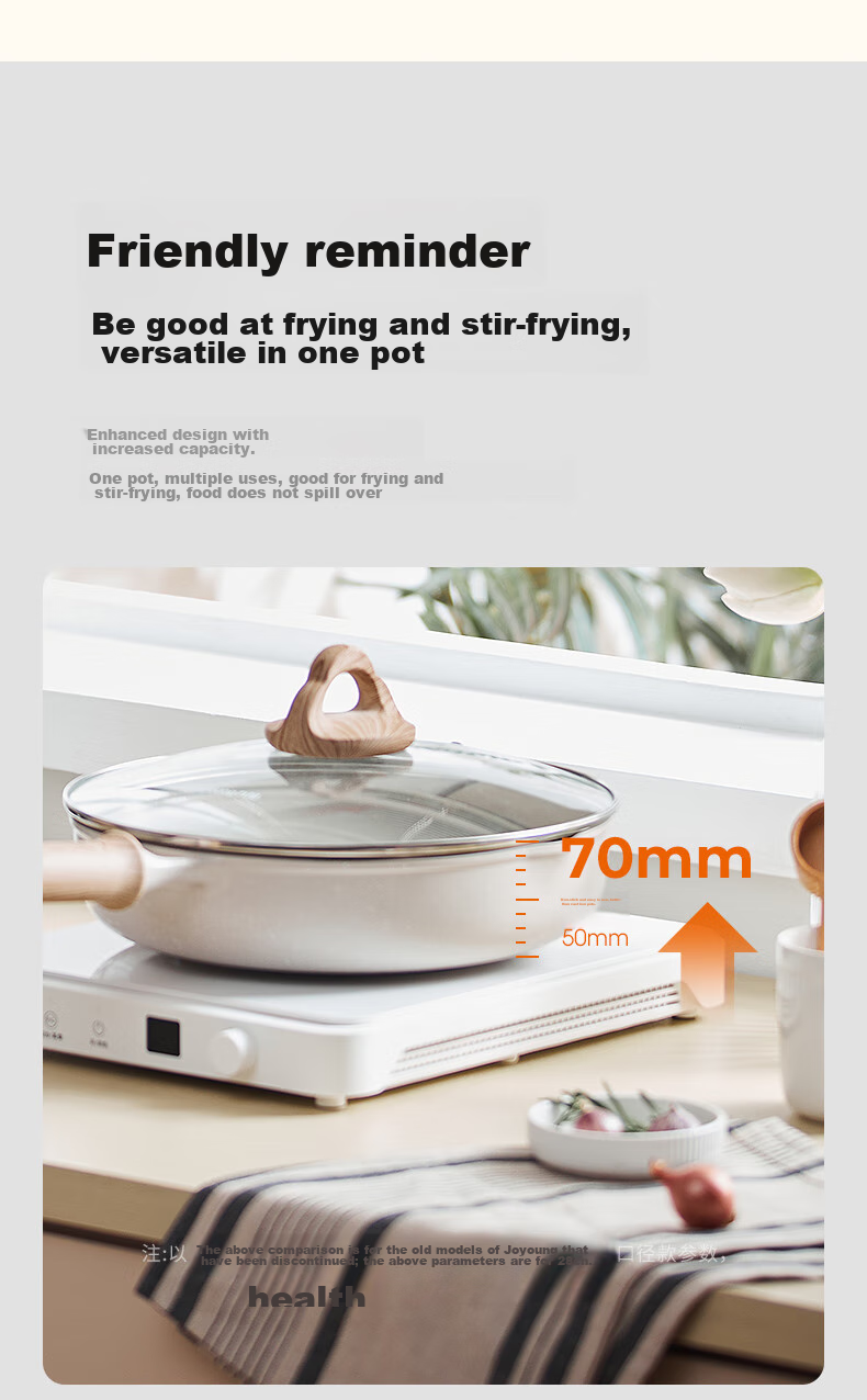 Joyoung Frying Pan, Oil-Gathering Breakfast Pan, Non-Stick Pan, Flat-Bottom Pan for Eggs And Steak, Magnetic Heating Compatible, Universal 28cm 8