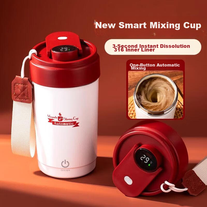 Fanji Electric Stirring Cup, Coffee Cup, Temperature Display, 316 Stainless Steel, Fully Automatic, Rechargeable, Magnetic Soy Milk Powder Shaker Cup, White