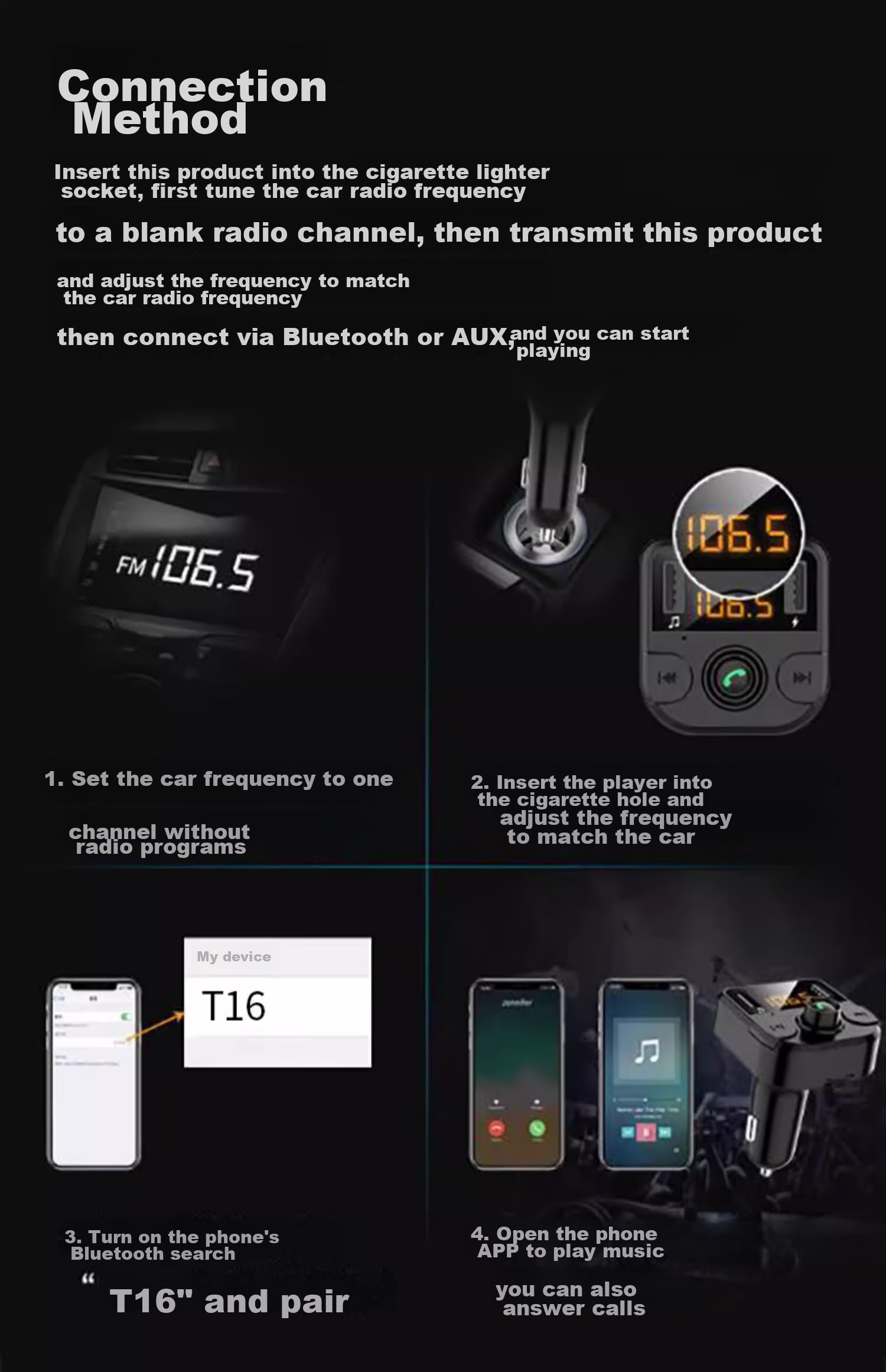 Beiteng Car MP3 FM Transmitter PD30W Fast Charging 2.4A, Bluetooth Hands-Free AUX Play, Car Charger T16 + Data Cable 31