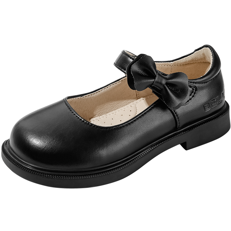 Belle Children's Shoes, Spring And Autumn 2025, Kids Leather Shoes, Back-To Student Shoes, Girls' Black Leather Shoes, Flats, Black, Size 32