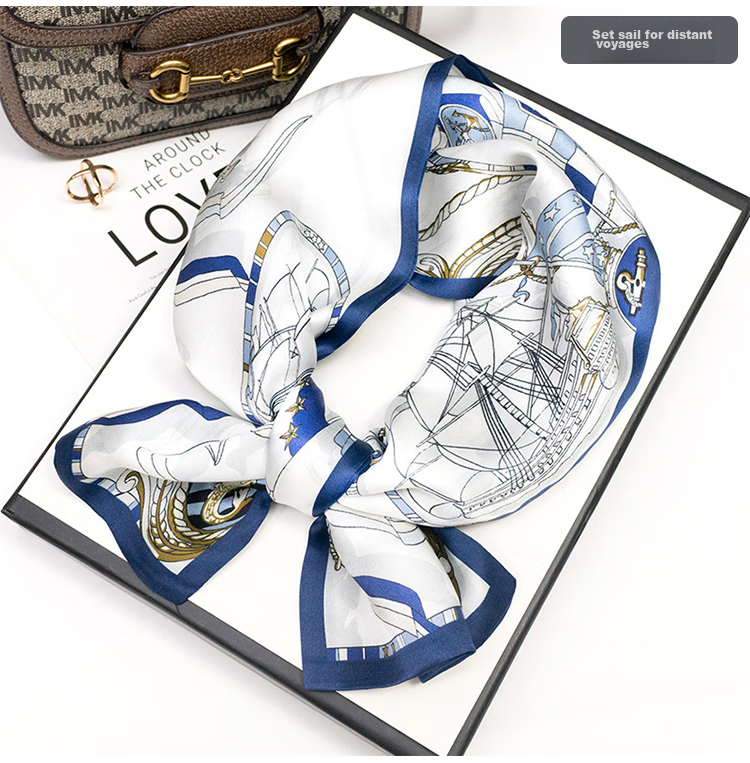 GLO-STORY Silk Scarf for Women, Mulberry Silk Versatile Double-Layer Fine Silk Narrow Small Scarf Long Flowing Ribbon Qixi Gift Box Set 30