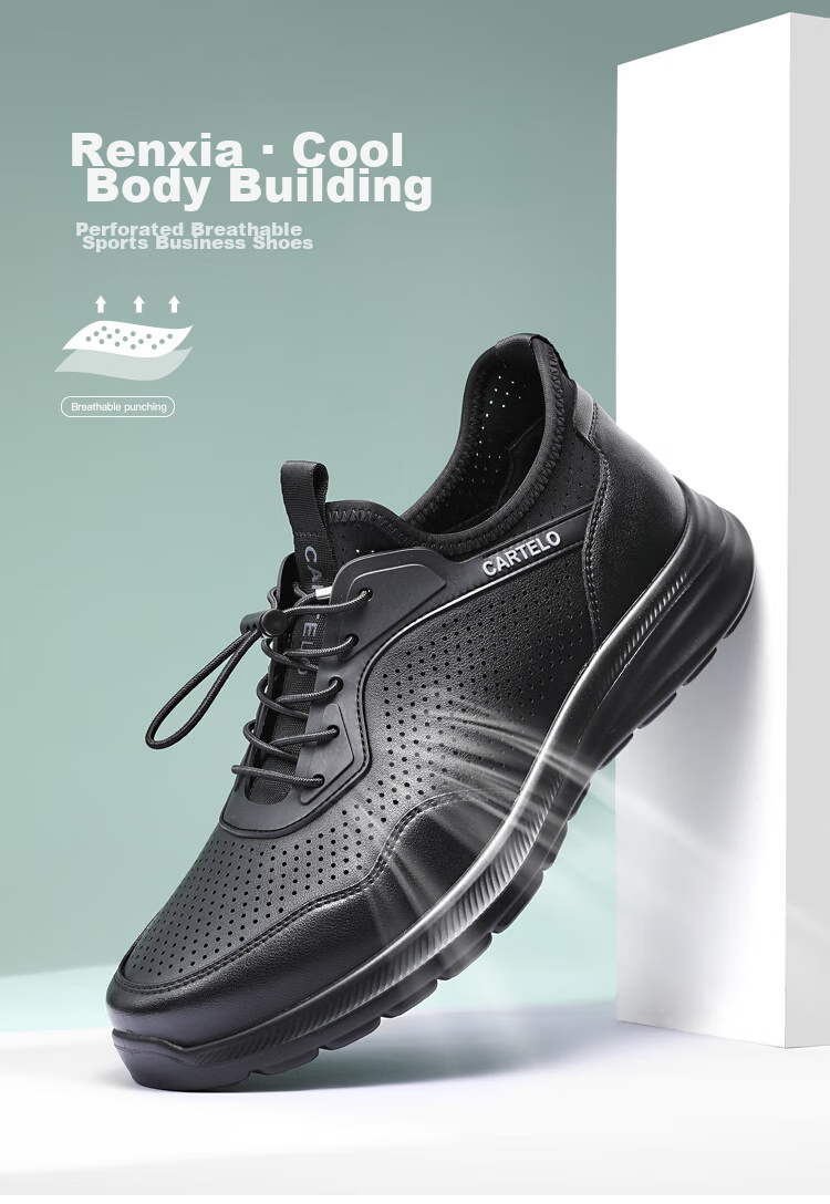 CARTELO Genuine Leather Men's Shoes, Business Casual Sports New Style for Autumn And Winter, Soft Thick-Soled Versatile Commuter Work High-End Black 1